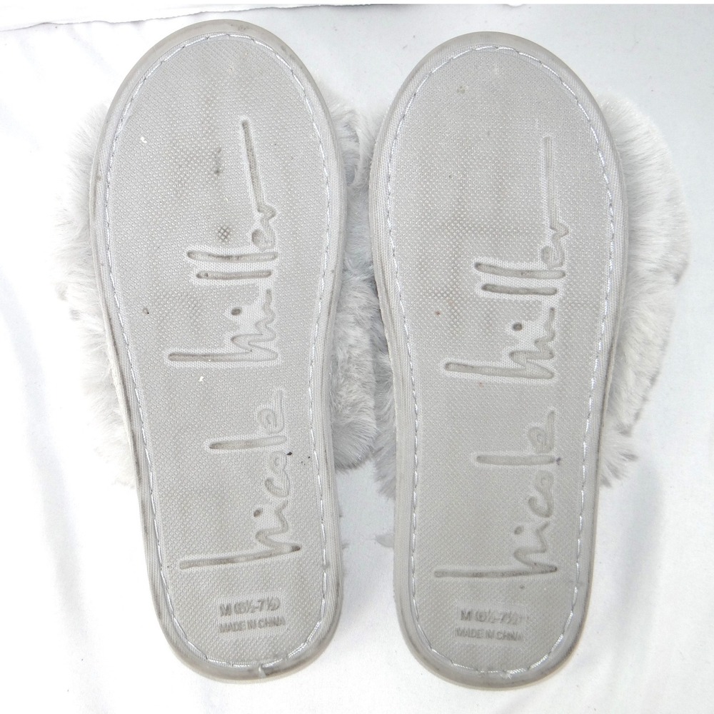 Nicole Miller New York Womens Faux Fur Criss Cross Slippers Grey Size M 6.5-7.5 - Picture 7 of 8